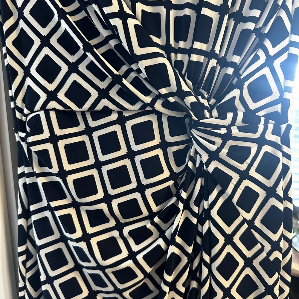 Lauren Ralph Lauren Navy White Geometric Twist Waist Sheath Dress Women's 6 - Picture 2 of 6